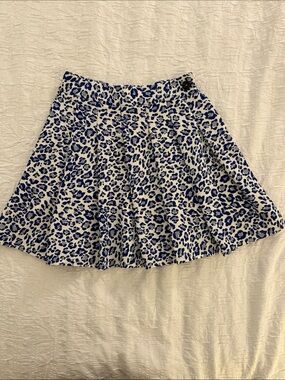 PrettyLittleThing Blue Leopard Print Skater Skirt Sz 10 NWT